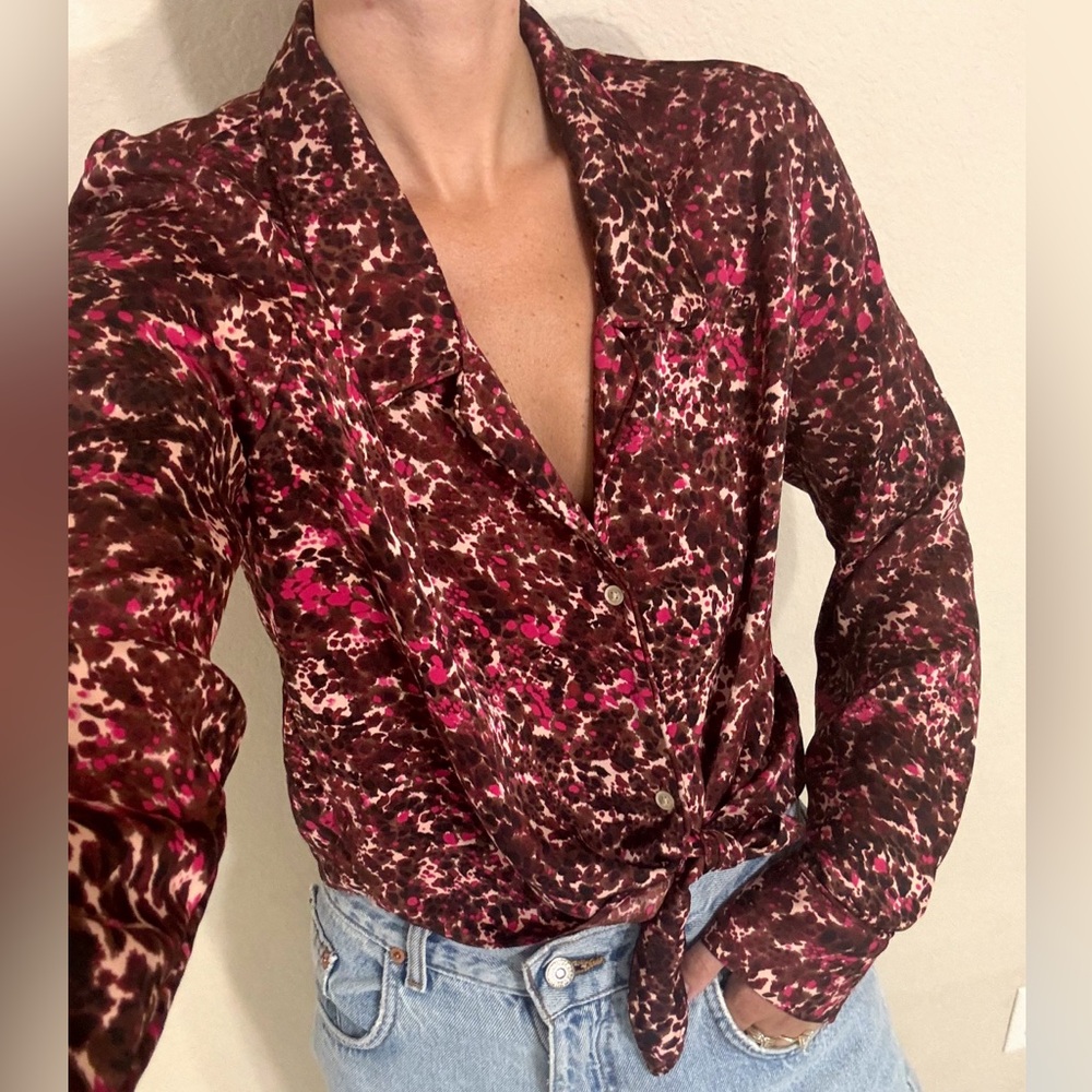 Aritzia Wilfred Tie Front Leopard Blouse